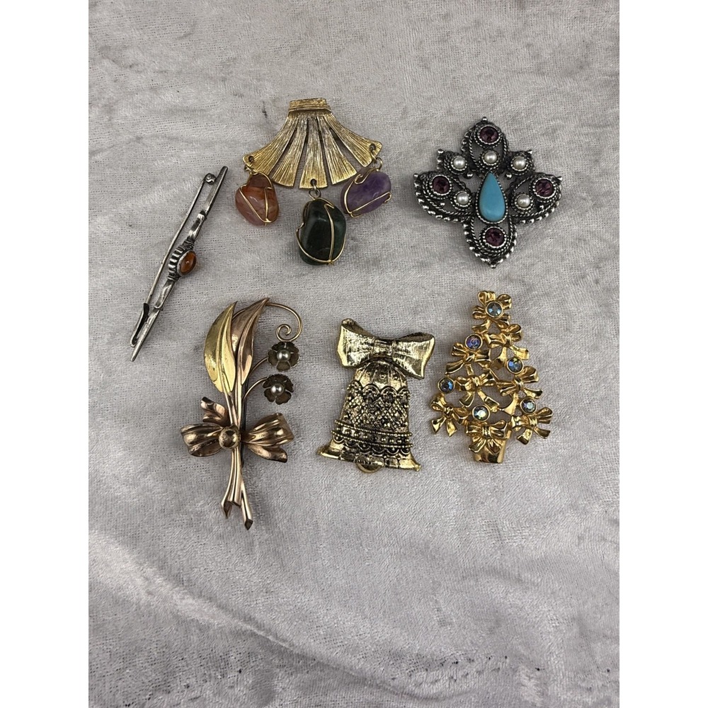 Vintage Brooch‎ Lot Stones Avon Tree Gold Tone